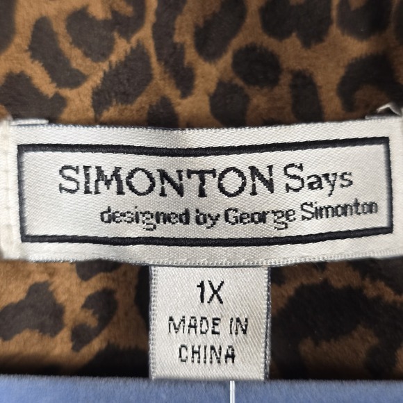 Simonton Says 1X Black Knit Jacket Leopard Trim Open Front Statement Collar - Picture 7 of 15